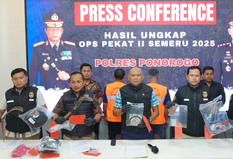 Operasi Pekat II Semeru 2025, Polres Ponorogo Amankan Tersangka Penganiayaan Bersajam