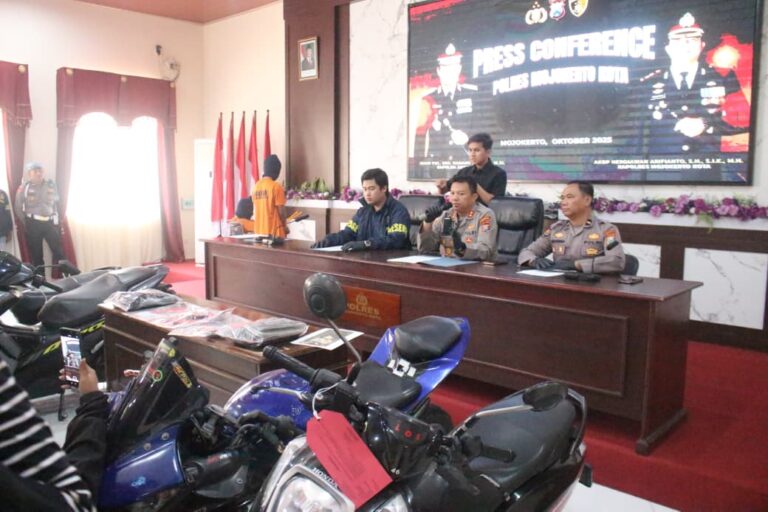 Polres Mojokerto Kota Berhasil Ungkap Curanmor Dua Tersangka dan 4 Unit Motor Diamankan