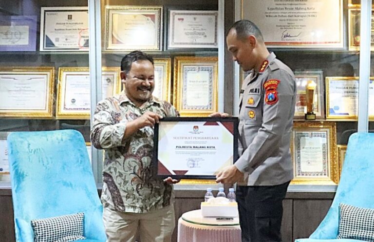 Kapolresta Terima Audiensi KPU, Polresta Malang Kota Terima Sertifikat Penghargaan dari KPU Kota Malang