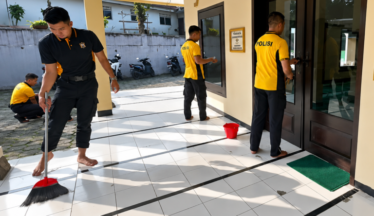 Polresta Malang Kota Bersih-Bersih TPS Hingga Masjid, Wujud Sinergi Jaga Lingkungan Bersih dan Sehat